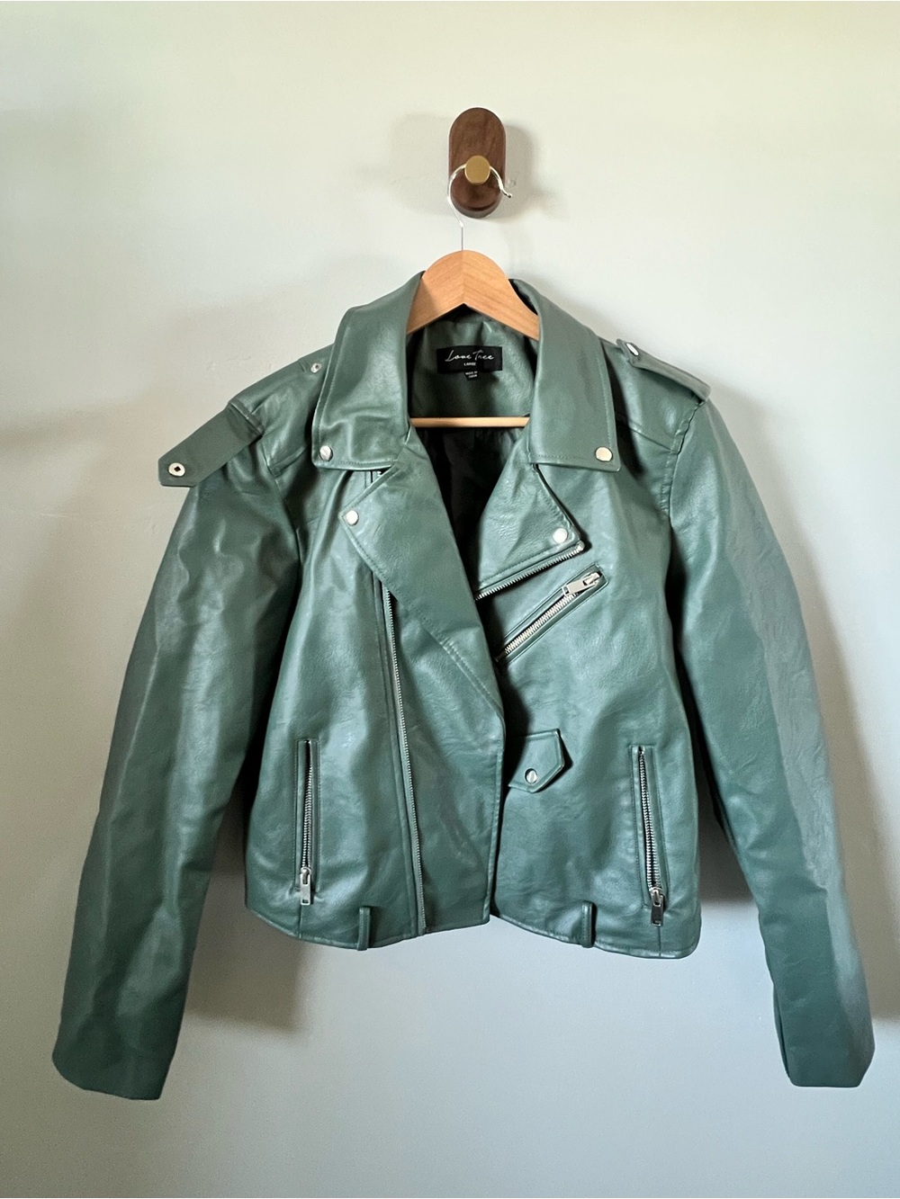 Love Tree Moss Green Faux Leather Moto Jacket